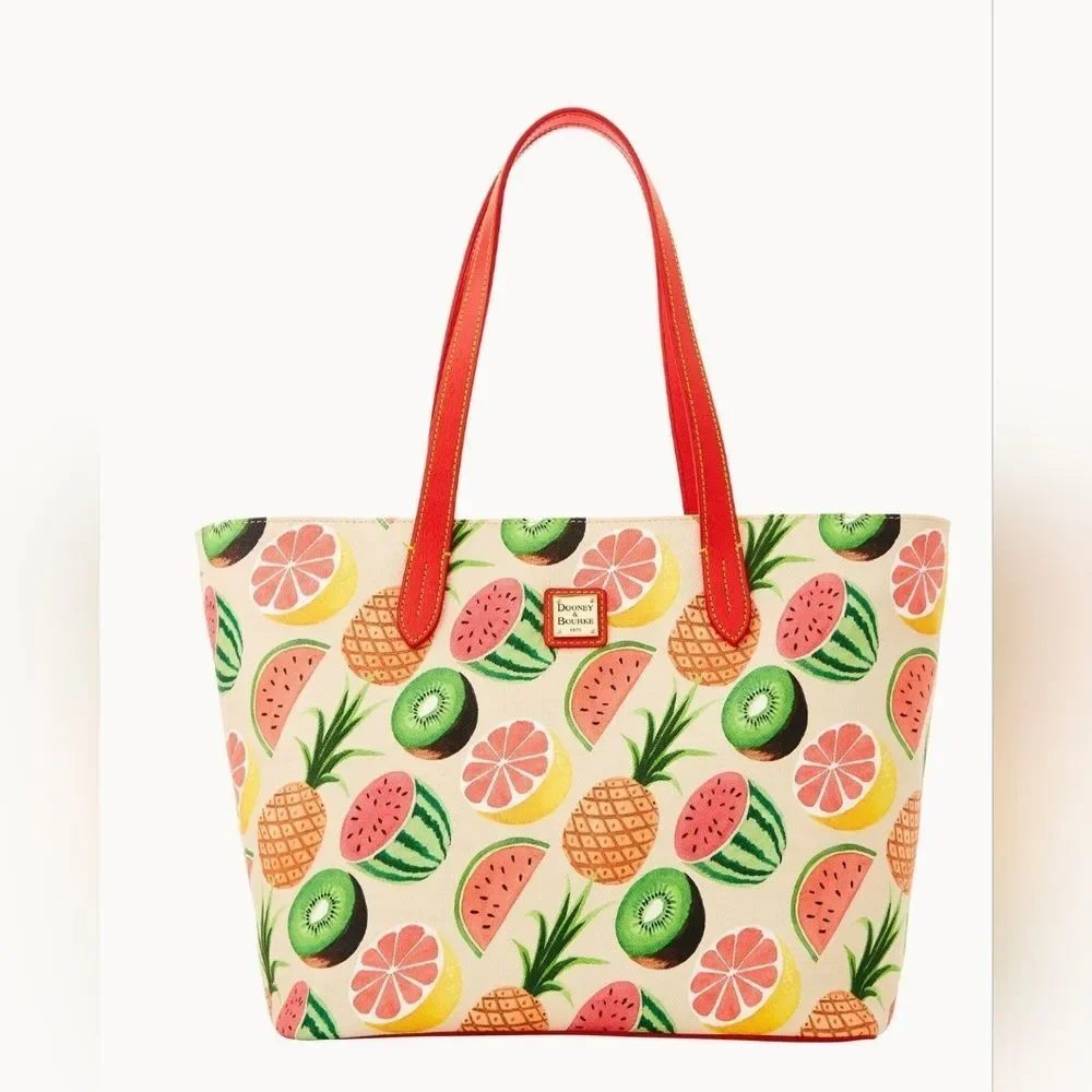 NEW Dooney & Bourke Designer Limited Large Tropical Fruit Tote Red Purse Bag